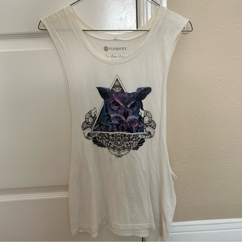 Owl Design Rough Hem Wide Arm Tank Top